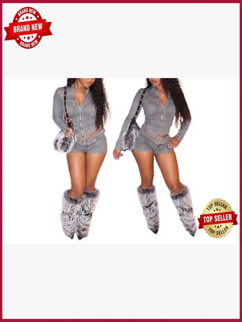 Women's 2 Piece Denim Shorts Set Long Sleeve Zip Up Jacket High Waist Shorts
